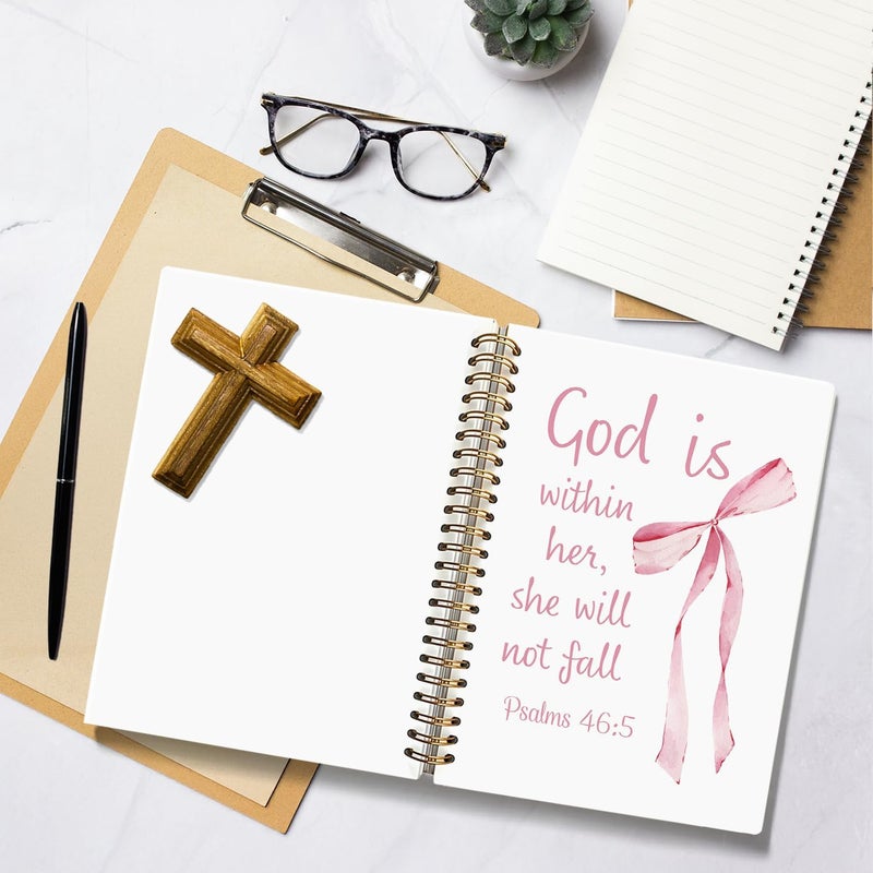 WLIANG Cute Preppy Bible Study Journals for Women, Coquette Pink Bow Spiral Bible Notebook for Note Taking, Cute Preppy School Supplies, God Is Within Her She Will Not Fall 5.5 x 8.3 - Image 5